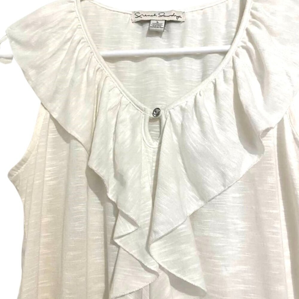 French Laundry White Ruffle V-Neck Sleeveless Top – Lightweight & Chic - Picture 5 of 10
